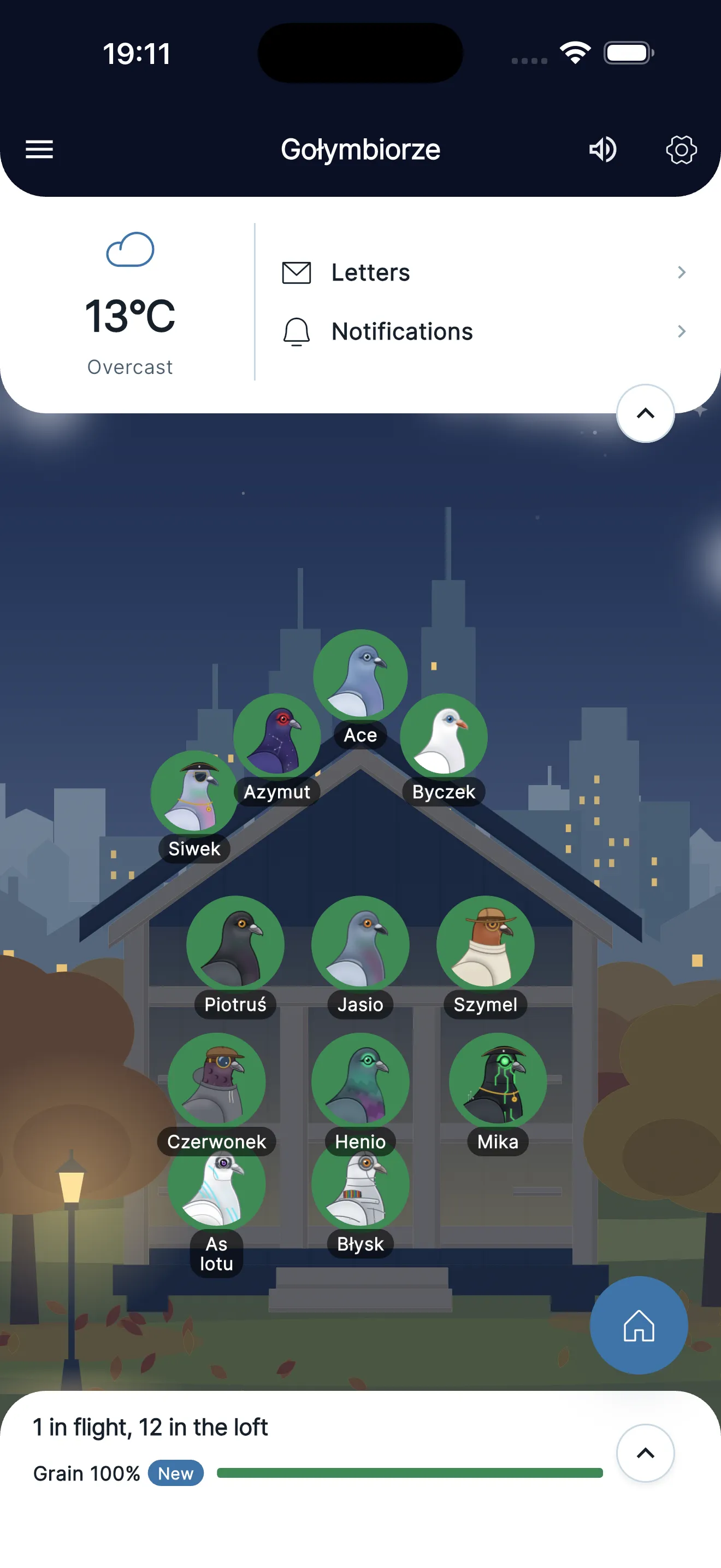 App home: the loft with your pigeons, the weather and the letter inbox