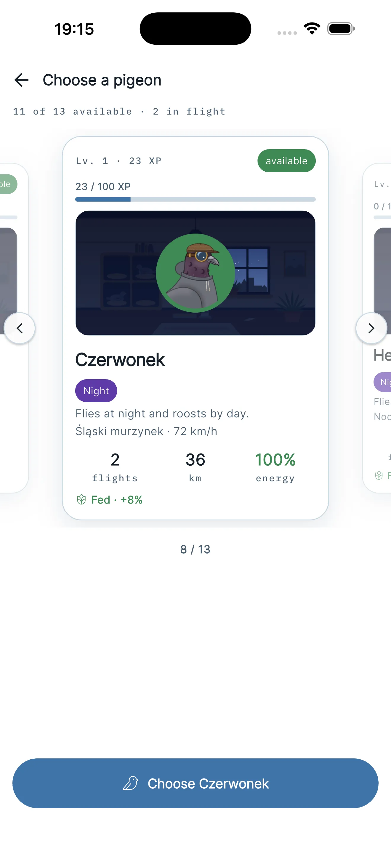 Pigeon picker before sending: type, speed and energy