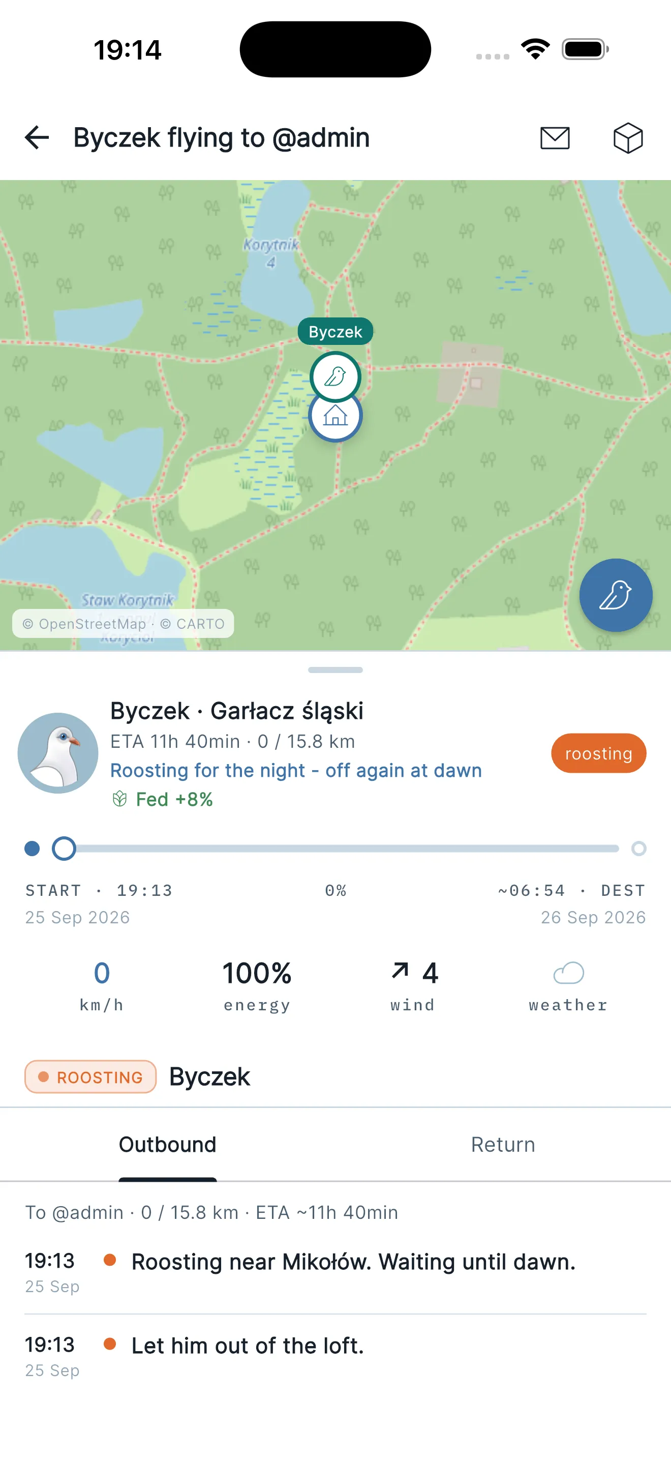 Flight tracking on the map: position, ETA, wind, weather and flight log