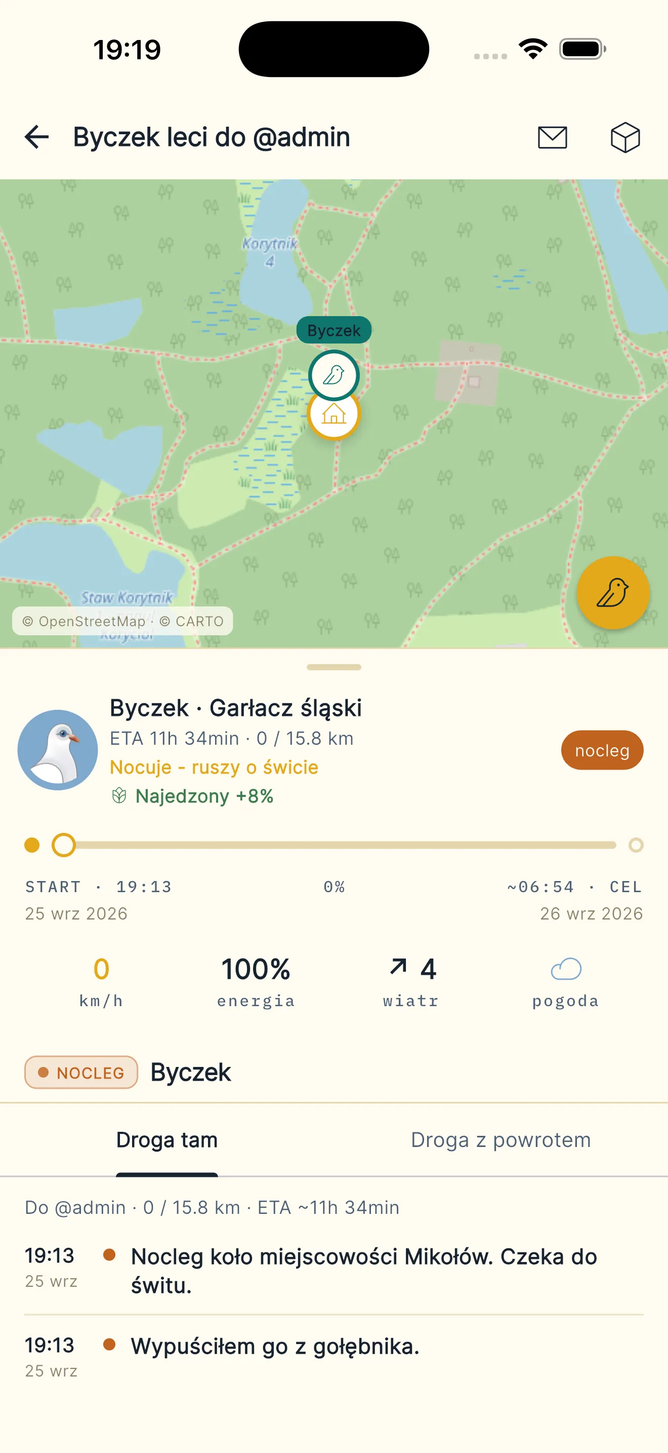 Śledzynie lotu na mapie: pozycyjŏ, ETA, wiatr, pogoda i dziynnik lotu